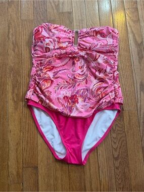Ralph Lauren Pink Paisley Strapless One-Piece Swim